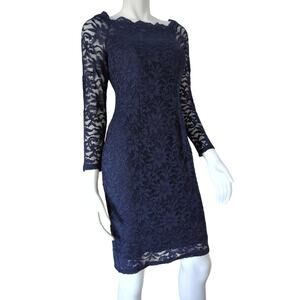 Midnight Blue Shimmering Lace Overlay Gown Women's size 4 DeCODE 1.8